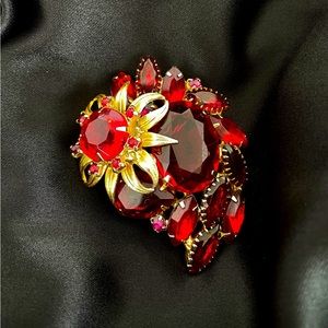 Juliana Red Czech Glass Vintage Broach - image 1